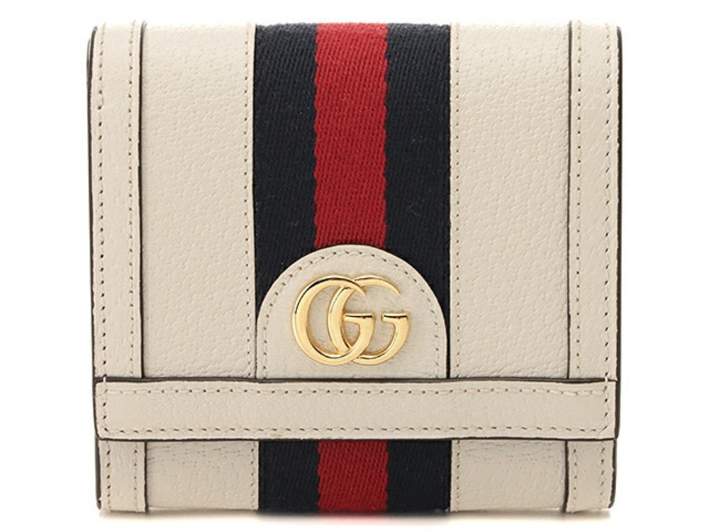 Gucci Ophidia GGL ZIP wallet White Navy Blue Red Leather Bi fold JH